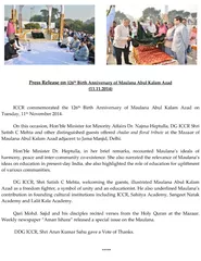 Press Release on  th Birth Anniversary of Maulana Abul