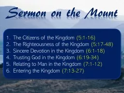 Sermon on the Mount The Citizens of the Kingdom