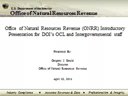 Office of Natural Resources Revenue (ONRR) Introductory Presentation for DOI’s