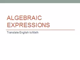Algebraic Expressions Translate English to Math