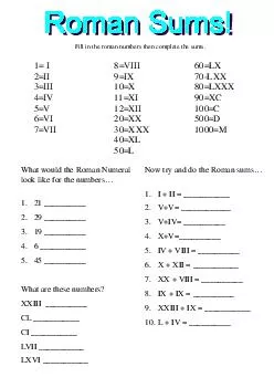Fill in the roman numbers then complete the sums
