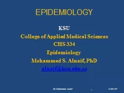 EPIDEMIOLOGY KSU College of Applied Medical Sciences