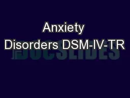 Anxiety Disorders DSM-IV-TR