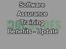Software Assurance Training Benefits - Update