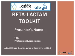 Beta-Lactam Toolkit  ACAAI