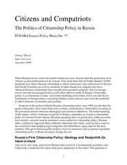 Citizens and Compatriots The Politics of Citizenship P