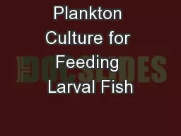 Plankton Culture for Feeding Larval Fish