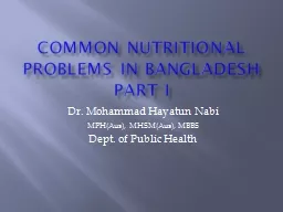 Common Nutritional problems in Bangladesh Part I