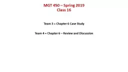 MGT 450  Spring 2017 Class 16  Chapter 8