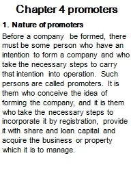 Chapter 4 promoters  1. Nature of promoters