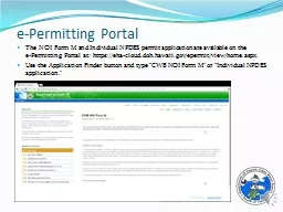 e-Permitting Portal The NOI Form M and Individual NPDES permit application are available
