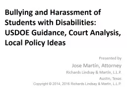 Bullying and Harassment of Students with Disabilities: USDOE Guidance, Court Analysis,