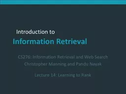 CS276:  Information Retrieval and Web Search