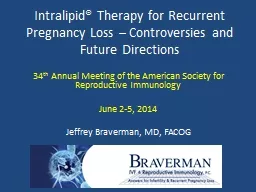 Intralipid® Therapy for Recurrent Pregnancy Loss – Controversies and Future Directions