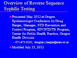 Overview of Reverse Sequence Syphilis Testing