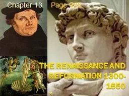 The Renaissance and Reformation 1300-1650