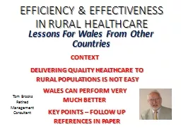 EFFICIENCY & EFFECTIVENESS IN RURAL HEALTHCARE