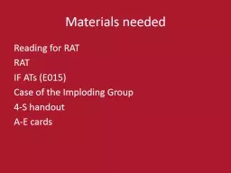Materials needed Handouts