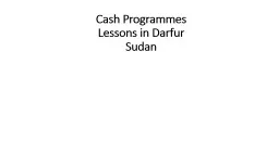 Cash Programmes Lessons in Darfur