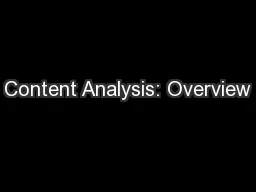 Content Analysis: Overview