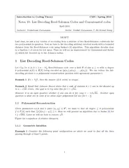 Introduction to Coding Theory CMU Spring  Notes  List