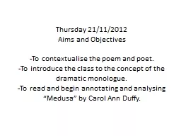 Thursday 21/11/2012 Aims and Objectives