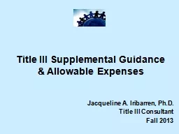 Title III Supplemental Guidance & Allowable Expenses