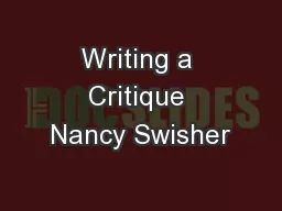 Writing a Critique Nancy Swisher