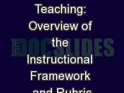1 Supporting Quality Teaching: Overview of the Instructional Framework and Rubric