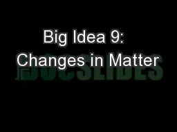 Big Idea 9:  Changes in Matter