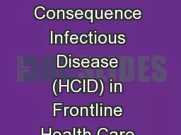 Management of High Consequence Infectious Disease (HCID) in Frontline Health Care Facilities
