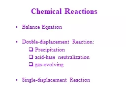 Chemical Reactions Balance Equation