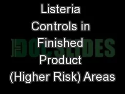 Listeria Controls in Finished Product (Higher Risk) Areas