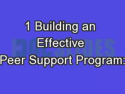 1 Building an Effective Peer Support Program: