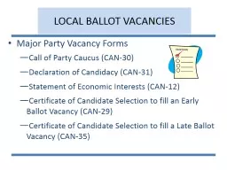 LOCAL BALLOT VACANCIES Major Party Vacancy Forms