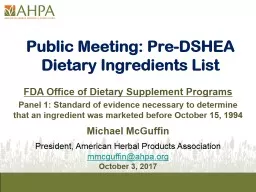 Public Meeting: Pre-DSHEA Dietary Ingredients List