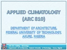 APPLIED CLIMATOLOGY (ARC 810)