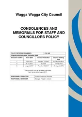 Wagga Wagga City Council CONDOLENCES AND MEMORIALS FOR
