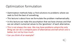 Optimization formulation
