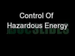Control Of Hazardous Energy