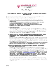 Office of the Registrar CONFERMENT of DEGREE N