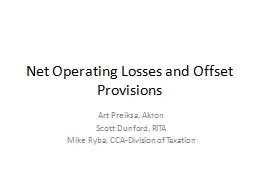 Net Operating Losses and Offset Provisions