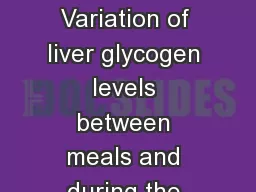 Glycogen Metabolism Variation of liver glycogen levels between meals and during the nocturnal fast.