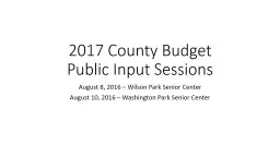 2017 County Budget Public Input Sessions