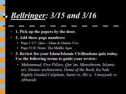 Bellringer :   3/15 and 3/16