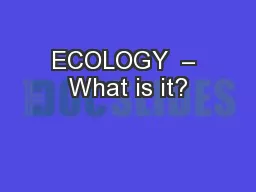 ECOLOGY  – What is it?