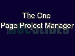 The One Page Project Manager