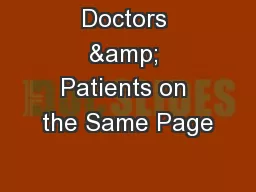 Doctors & Patients on the Same Page