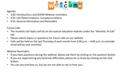 Agenda  3:00	Introductions and ZOOM Webinar reminders