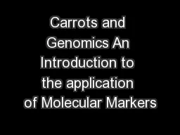 Carrots and Genomics An Introduction to the application of Molecular Markers